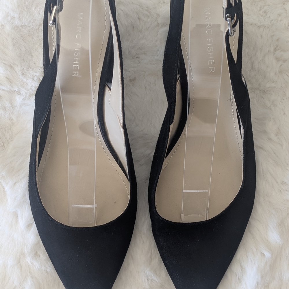 Marc Fisher Majer Slingback Pumps Black Pointed Toe Block Heel Size 8